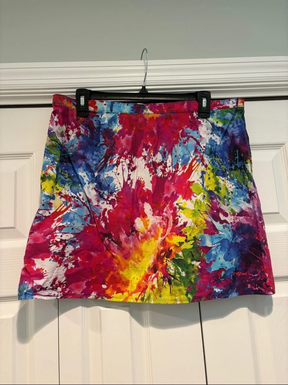Vibrant Multicolor Paint-Print Mini Wrap Skirt